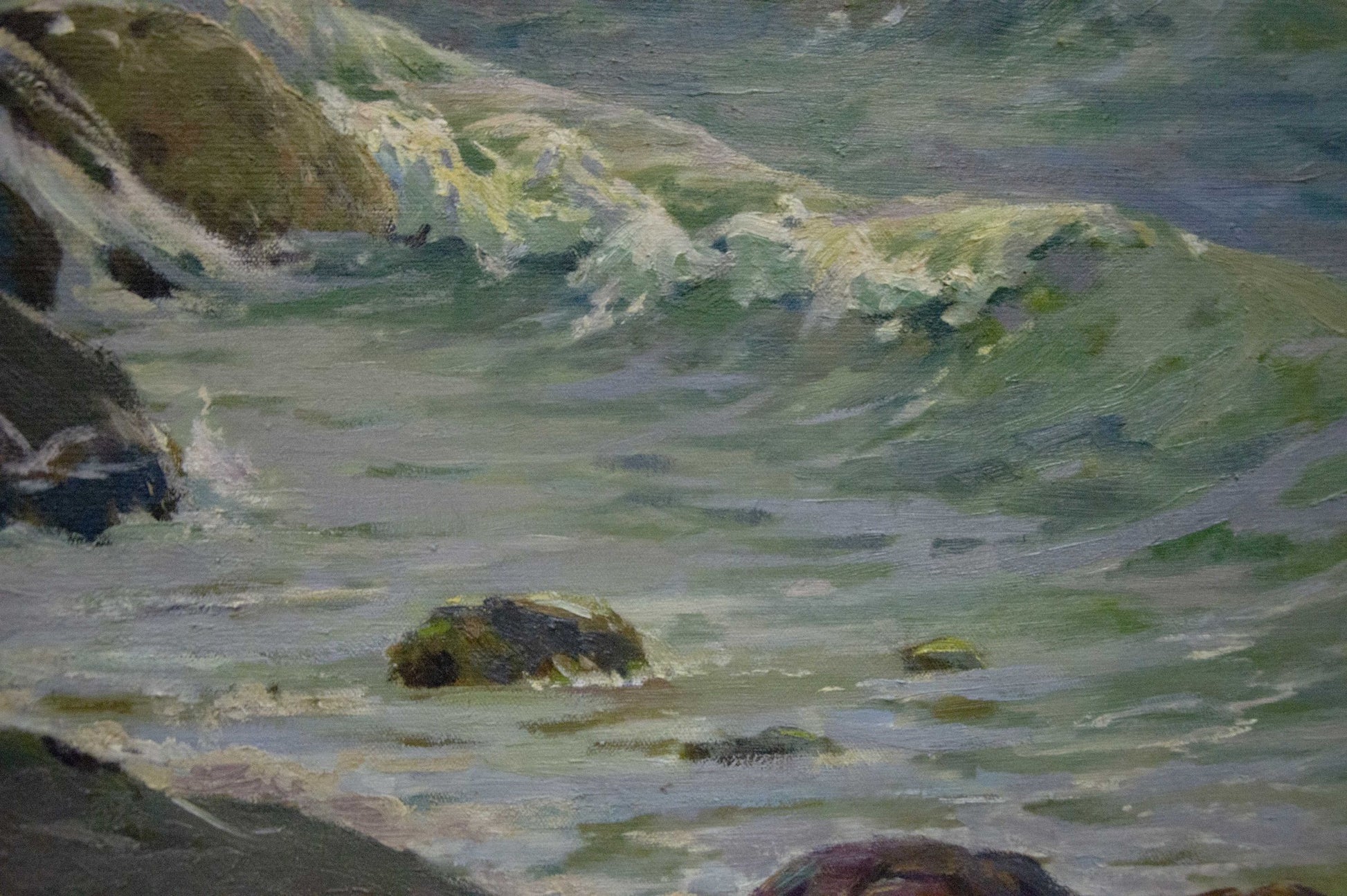 Oil painting Raging Sea by Livshits Chaim Moiseevich, crashing green waves on rocks