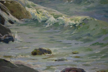 Oil painting Raging Sea by Livshits Chaim Moiseevich, crashing green waves on rocks