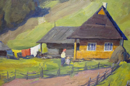 Oil painting of yellow wooden house by Potapenko Andrey Ilyich