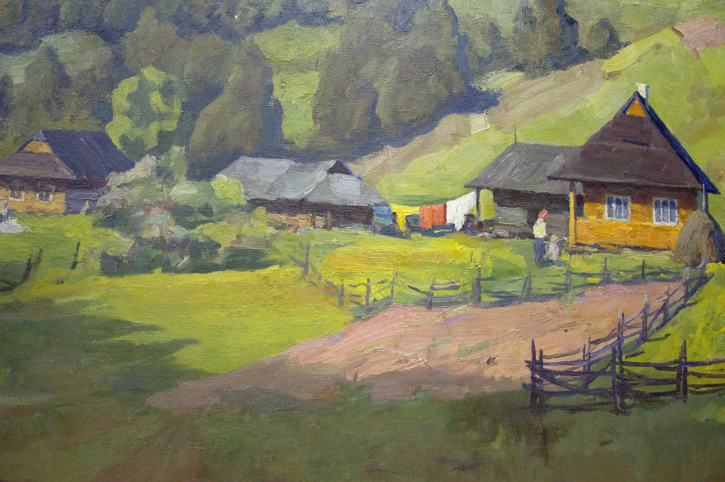 Oil painting by Potapenko Andrey Ilyich: rustic house amid green hills