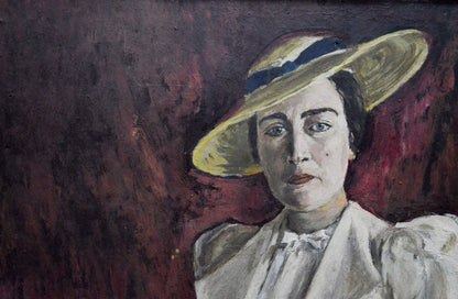 Oil painting portrait of woman in straw hat by Vladimir Shkatelov