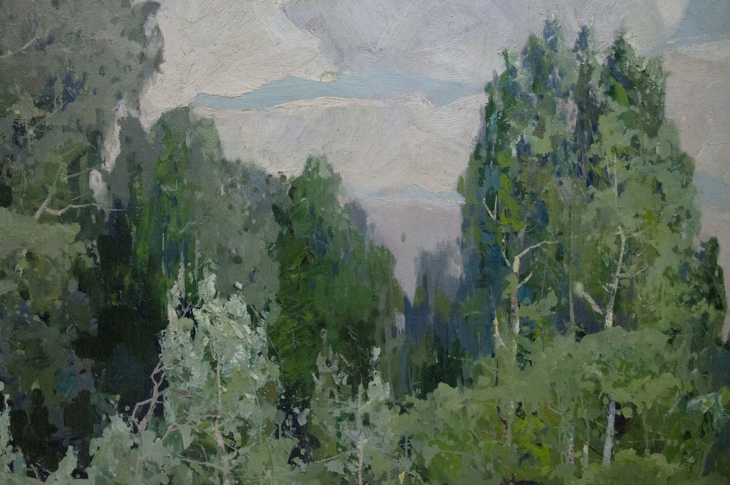 Textured impressionist oil painting Walk through the woods forest scene