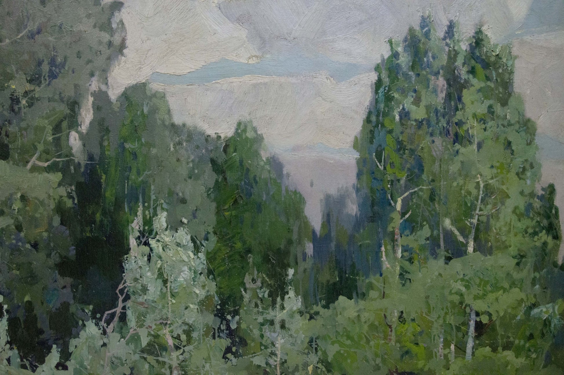 Textured impressionist oil painting Walk through the woods forest scene