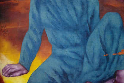 Textured blue Abstract oil painting Red time Maksimov Sergey long-sleeve garment