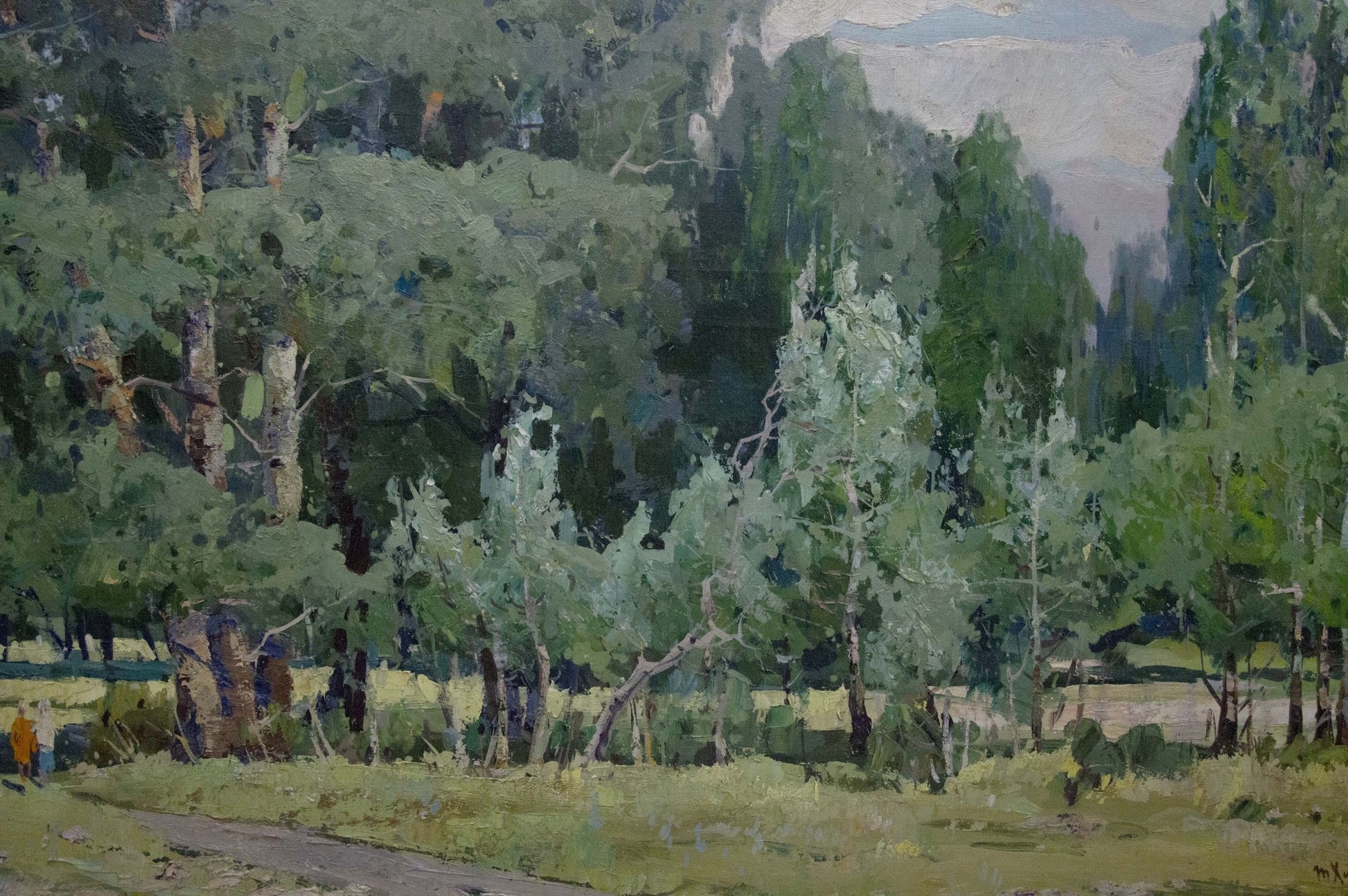Oil painting Walk through the woods serene forest with dappled sunlight