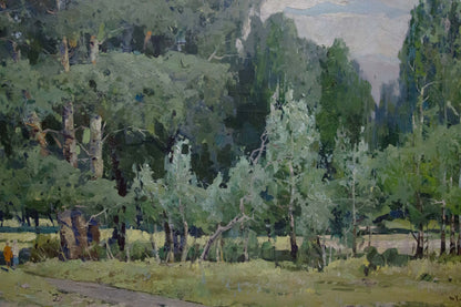 Oil painting Walk through the woods serene forest with dappled sunlight
