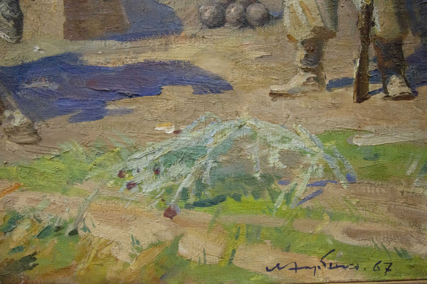 Impressionistic oil painting of green grassy mound by Khodchenko Lev Pavlovich