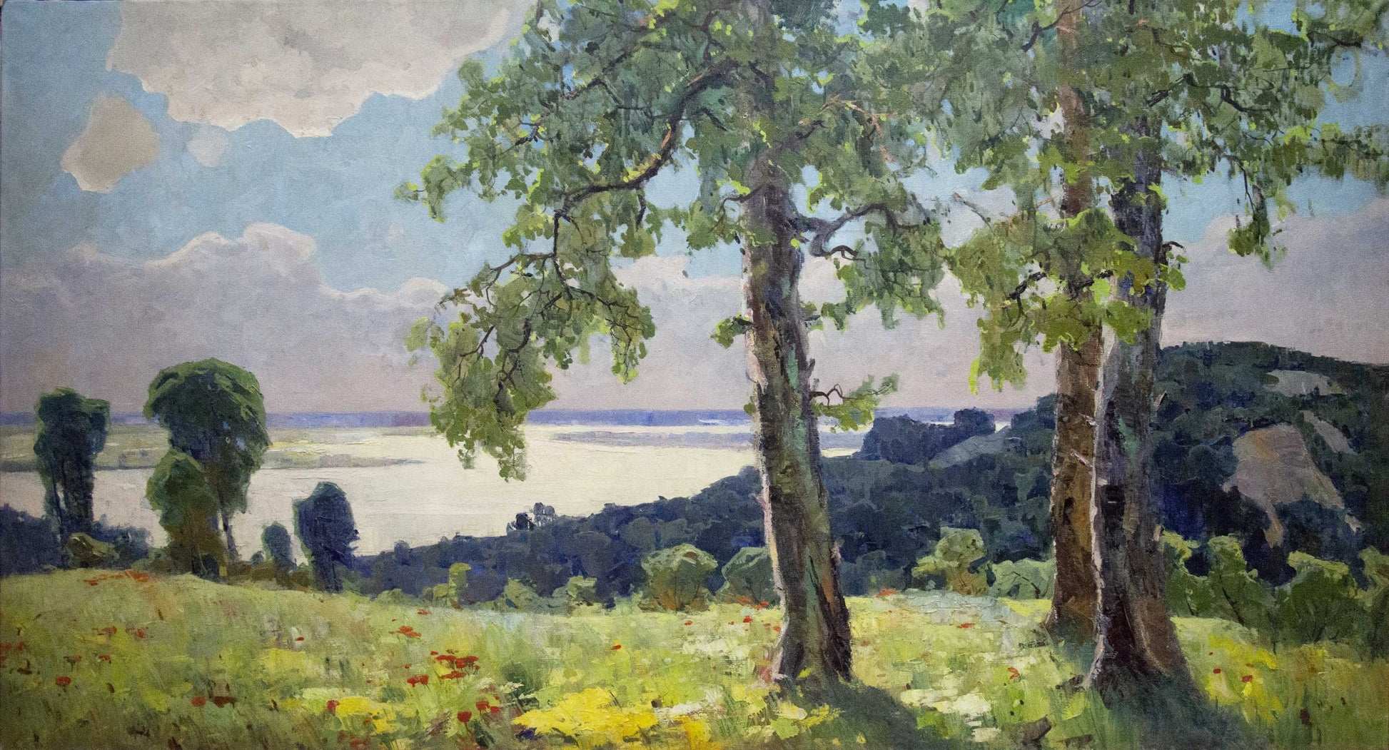 Oil painting Sunny weather by Potapenko Andrey Ilyich: serene meadow trees