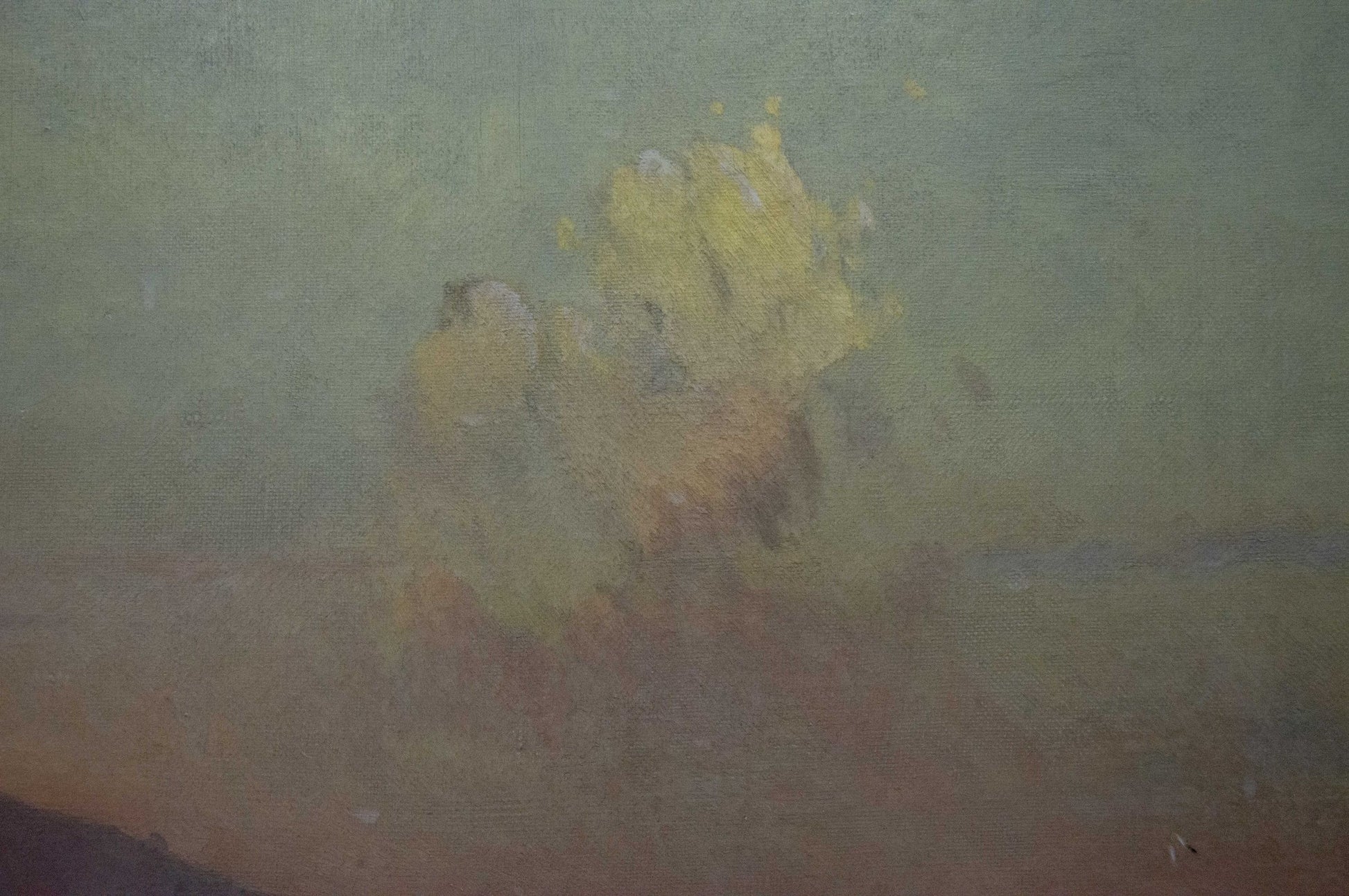 Oil painting Ship by Peter Kuzmich Stolyarenko in yellow-green hues