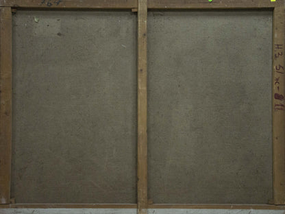 Oil painting Mountain road with two gray canvas panels in light wood frame