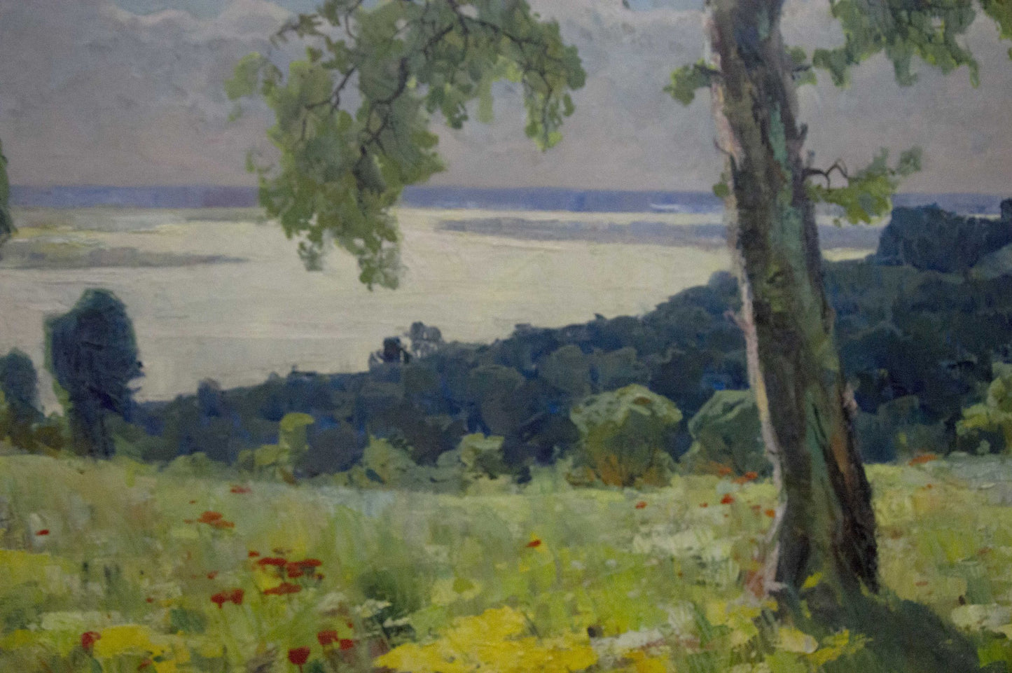 Serene impressionistic oil painting by Potapenko Andrey Ilyich with tall textured tree
