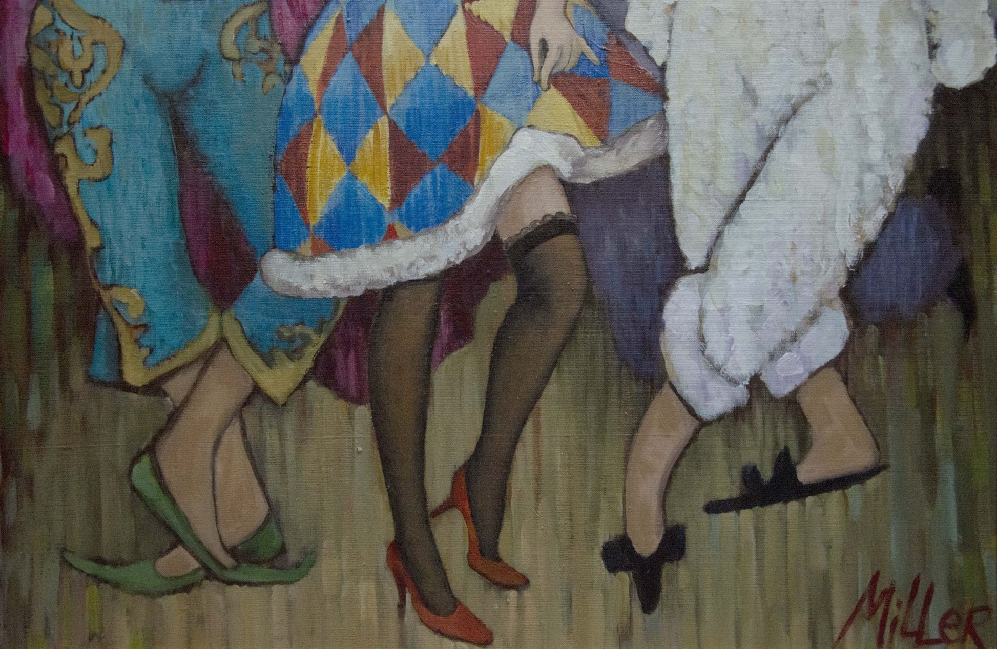 Vibrant diamond-patterned jester skirt with white fur trim by Melnikov Vladimir Nikolaevich