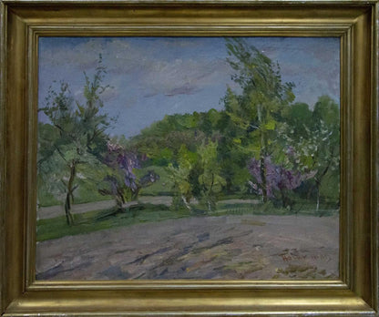 Framed oil painting Garden by Matvey Borisovich Kogan-Shatz serene landscape