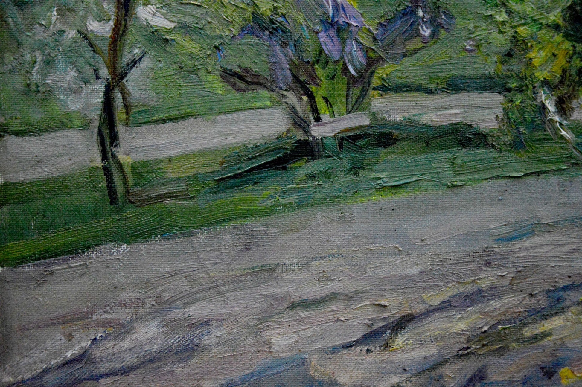 Oil painting by Matvey Borisovich Kogan-Shatz: winding gravel path in lush garden