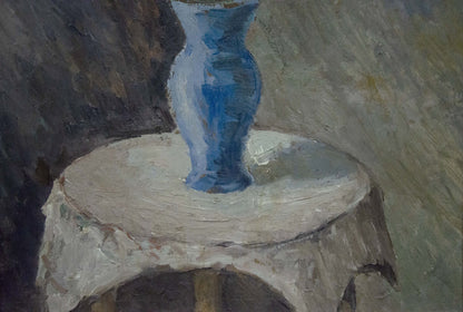 Oil painting of blue ceramic vase by Gladiolus Smolskiy Grigoriy Stepanovich