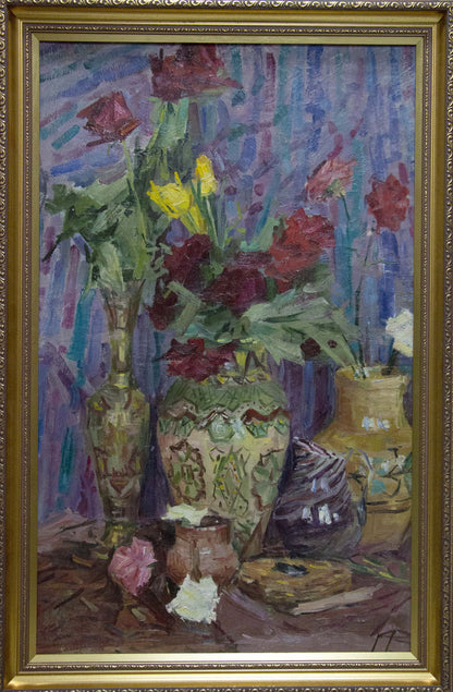 Oil painting Flowers by Ryasnyansky Mikhail Alekseevich with vibrant floral vase