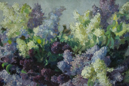 Vibrant oil painting of lilac bush in bloom by Volnenko Anatoly Nikonovich