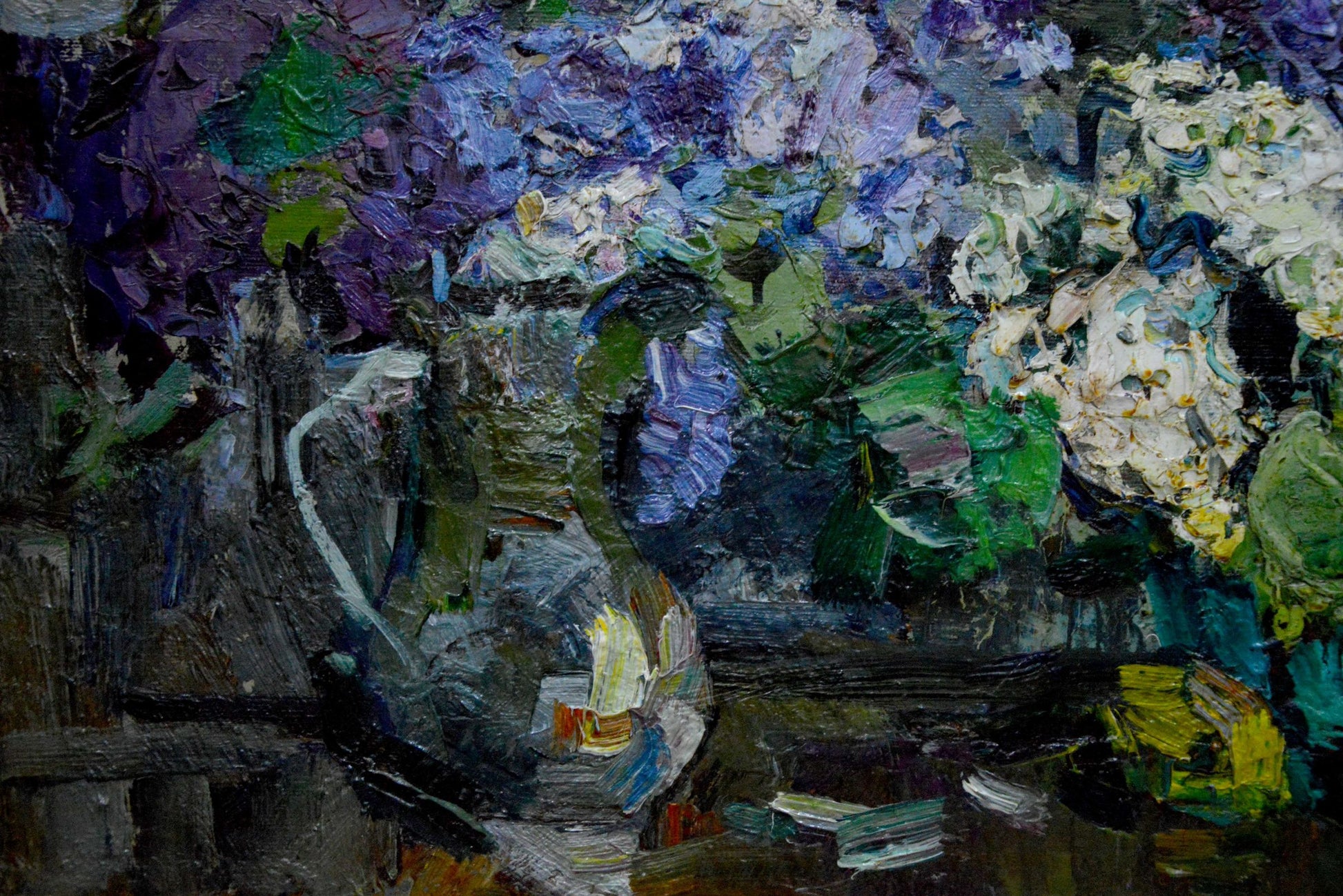 Oil painting of lilac hydrangea bouquet by Zakharov Fedor Zakharovich