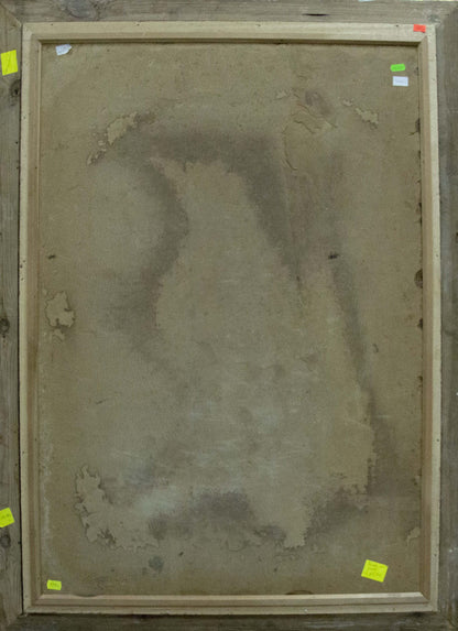 Back of framed oil painting Gladiolus by Smolskiy Grigoriy Stepanovich, aged beige canvas