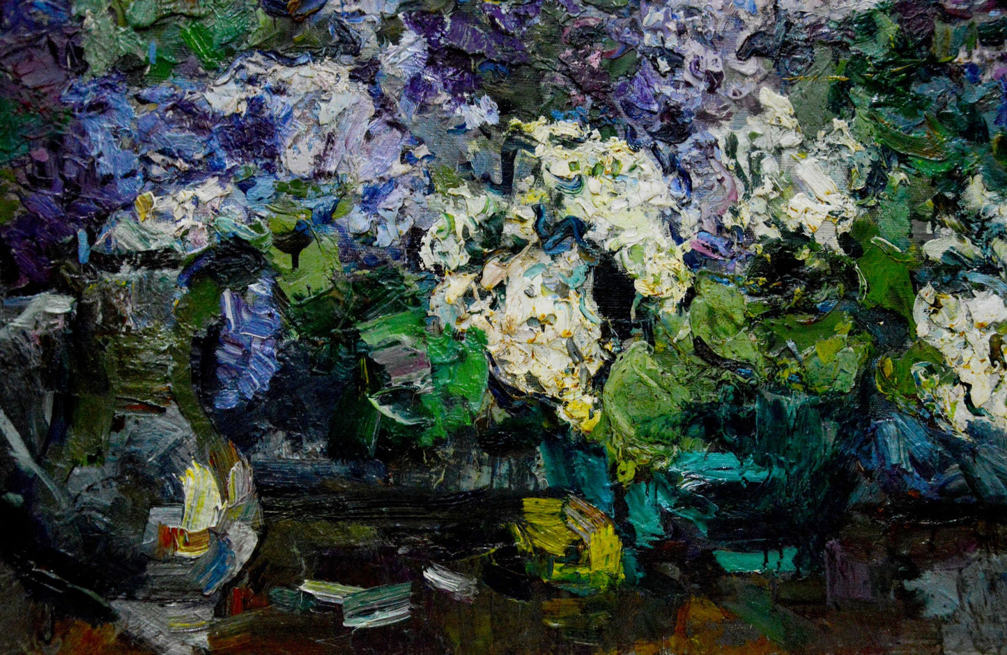 Vibrant oil painting of lilac hydrangea bouquet by Zakharov Fedor Zakharovich