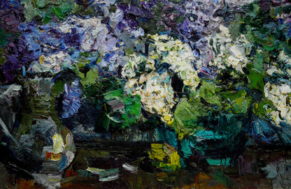Vibrant oil painting of lilac hydrangea bouquet by Zakharov Fedor Zakharovich