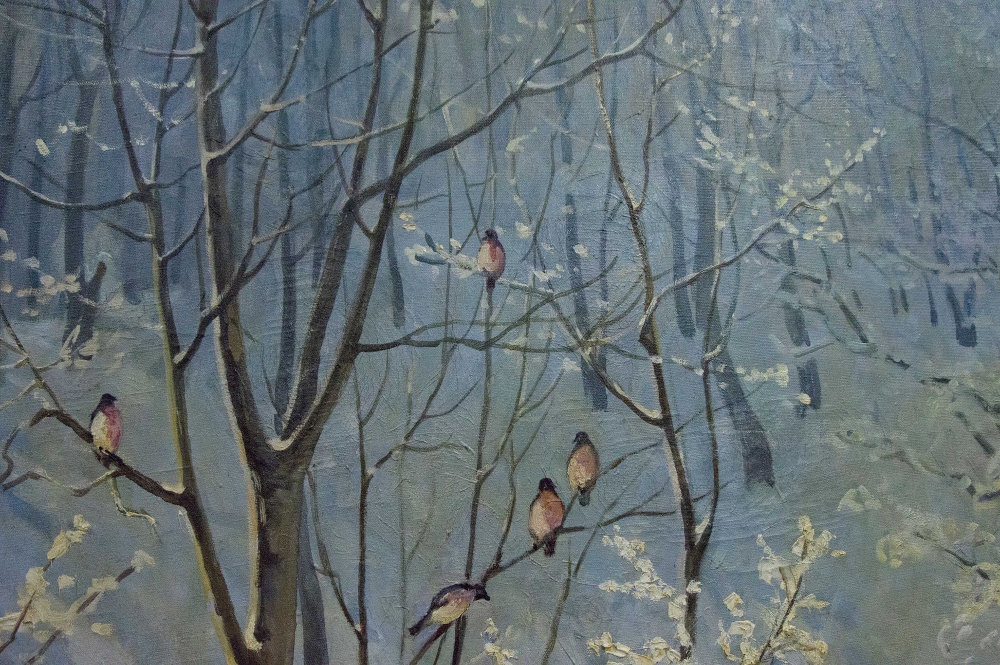 Oil painting of misty winter woodland by Sevets Victor Stepanovich