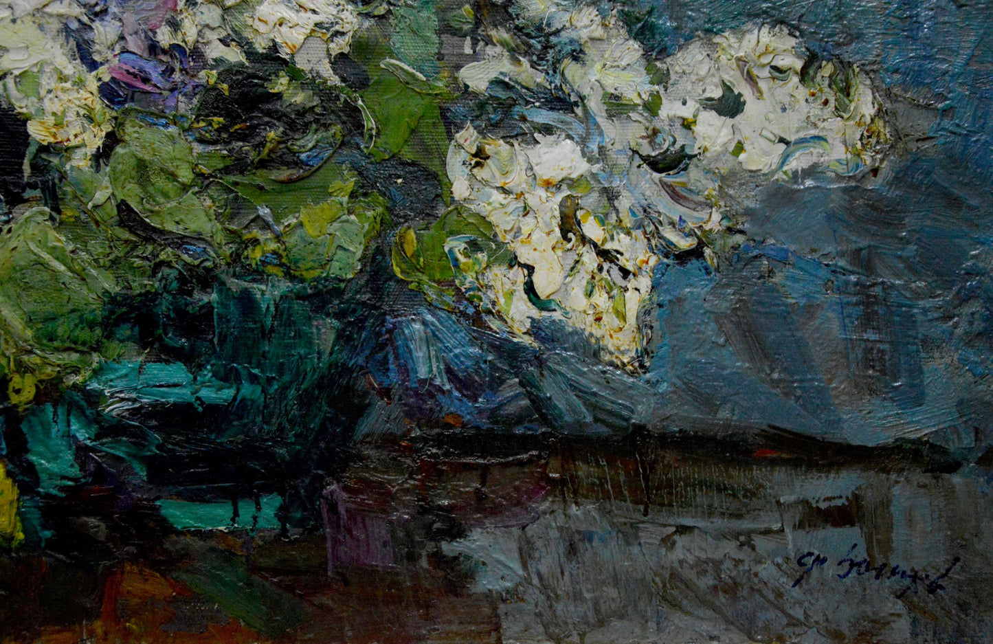 Vibrant impressionist oil painting of lilac bouquet by Zakharov Fedor Zakharovich