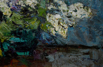 Vibrant impressionist oil painting of lilac bouquet by Zakharov Fedor Zakharovich