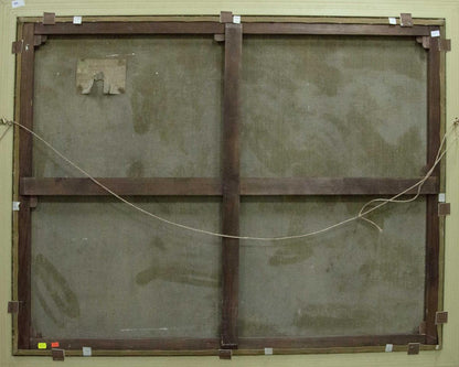 Back of dark wooden canvas frame with cross-bracing and wire for Oil painting Flowers Volnenko Anatoly Nikonovich