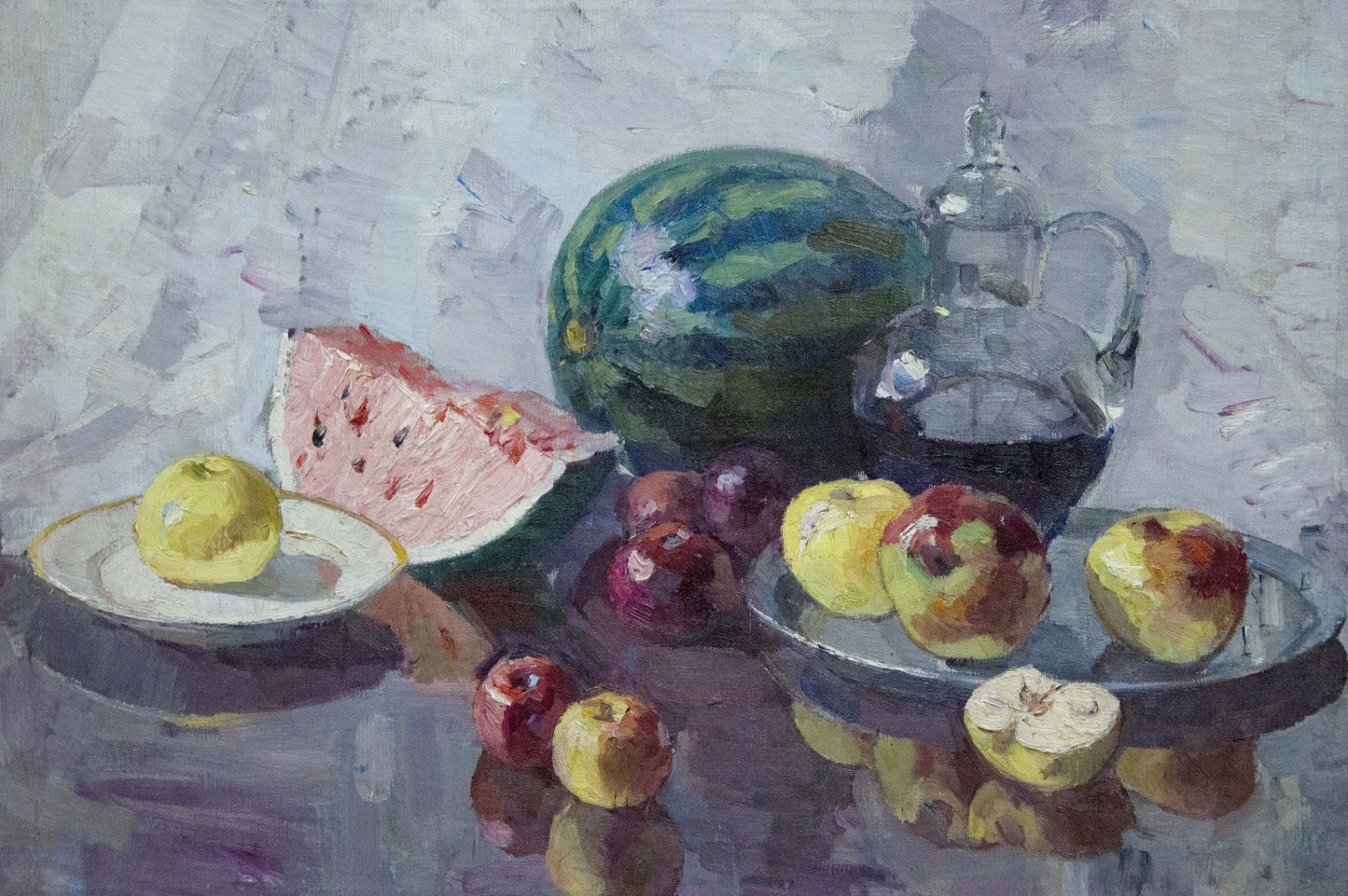 Oil painting of whole and sliced watermelon by Kerzhner Alexander Haskelevich