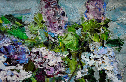 Vibrant impasto oil painting of lilac bouquet by Zakharov Fedor Zakharovich