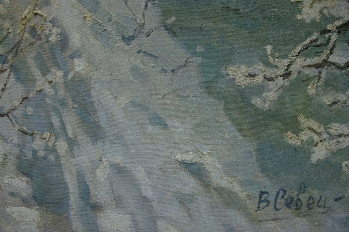 Oil painting Winter landscape by Sevets Victor Stepanovich with blossoms