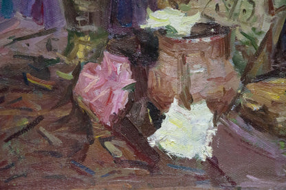 Oil painting of pink flower by Ryasnyansky Mikhail Alekseevich