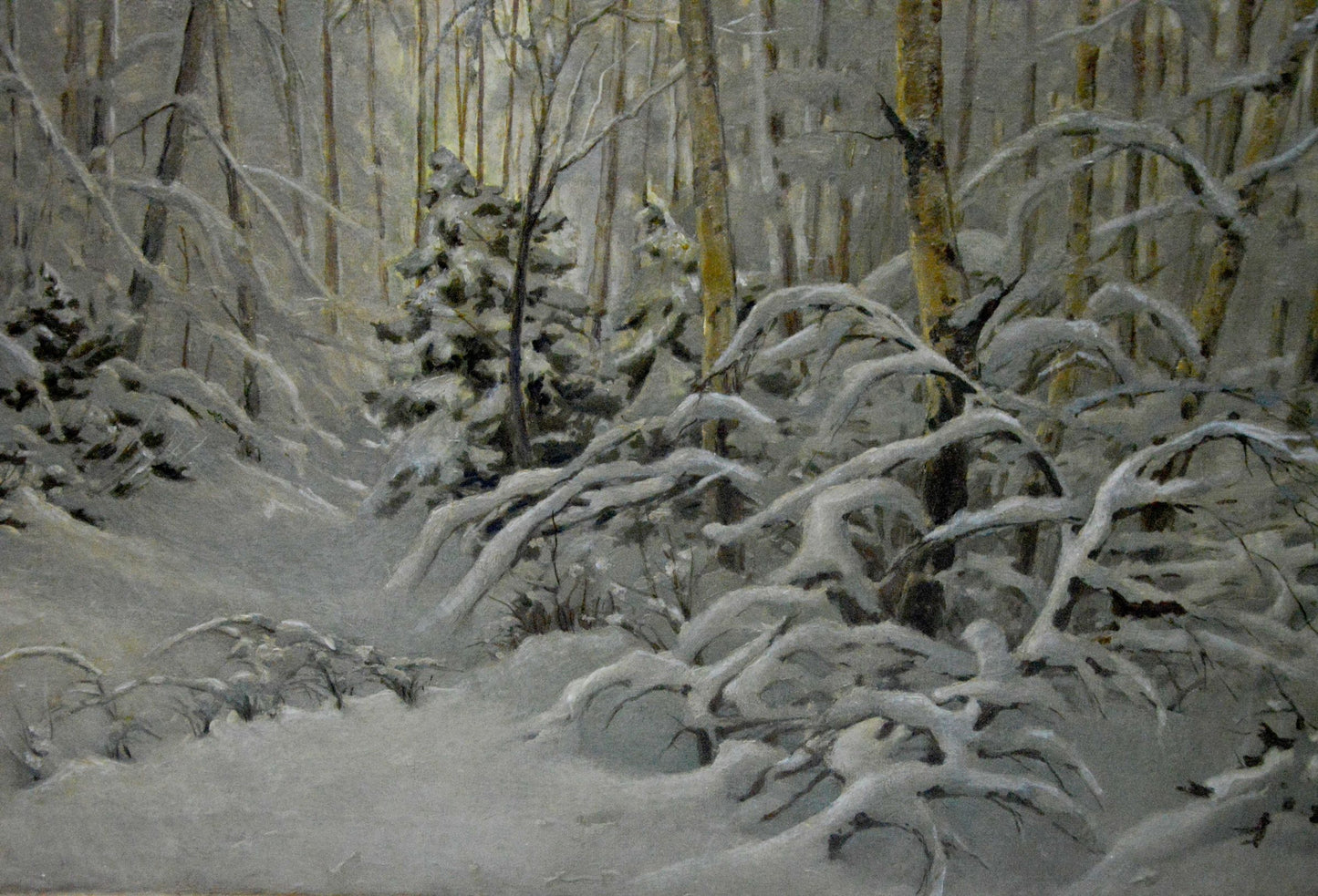 Oil painting of serene winter forest by Kamzolkin Evgeny Ivanovich
