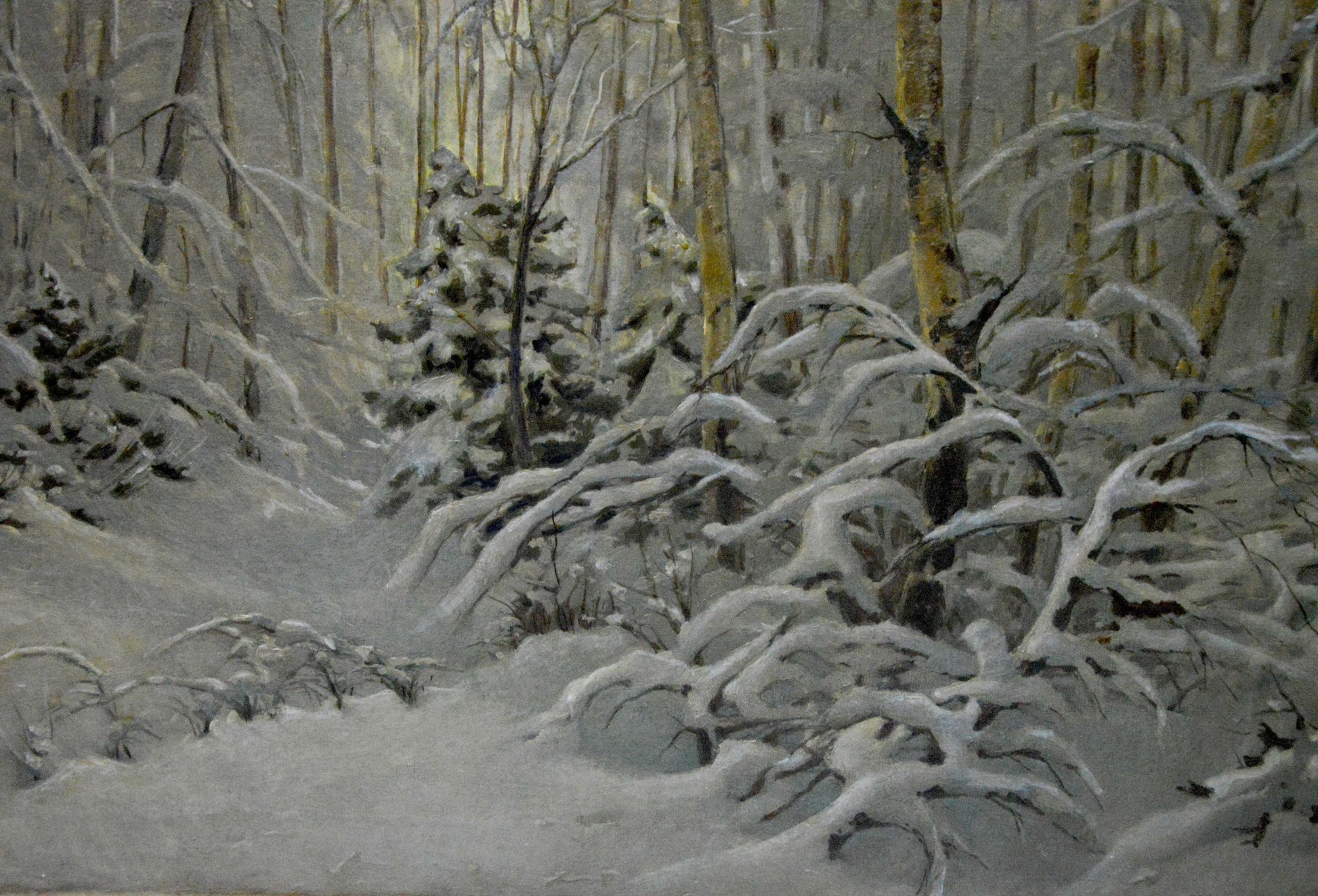 Oil painting of serene winter forest by Kamzolkin Evgeny Ivanovich