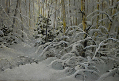 Oil painting of serene winter forest by Kamzolkin Evgeny Ivanovich