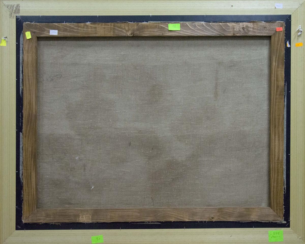 Back of framed oil painting Still life with watermelon by Kerzhner Alexander Haskelevich