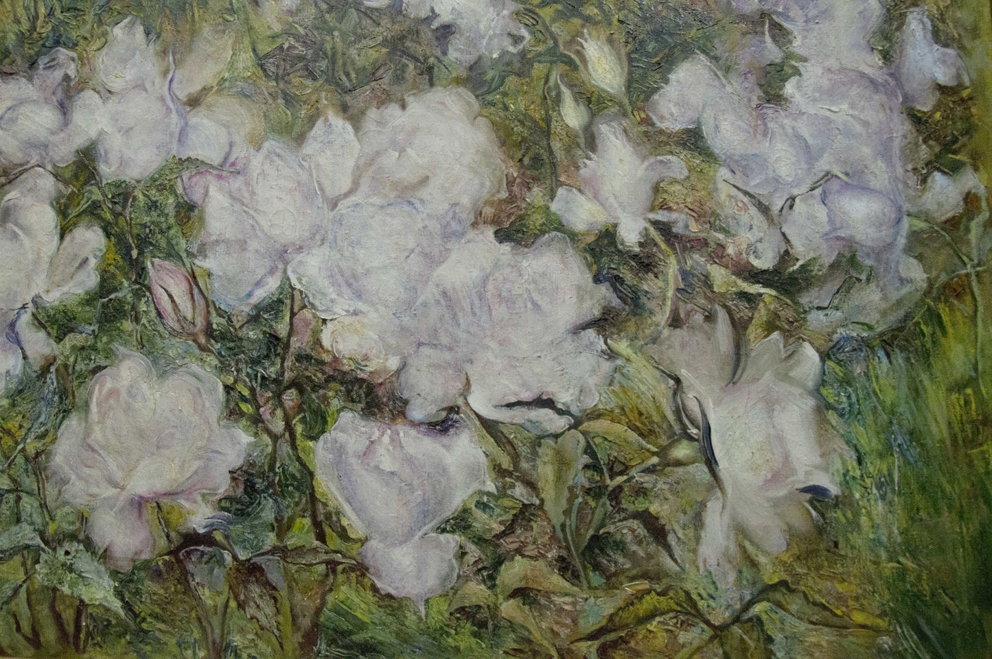 Impressionistic oil painting of pale roses and foliage by Antonchik Viktor Mikhailovich