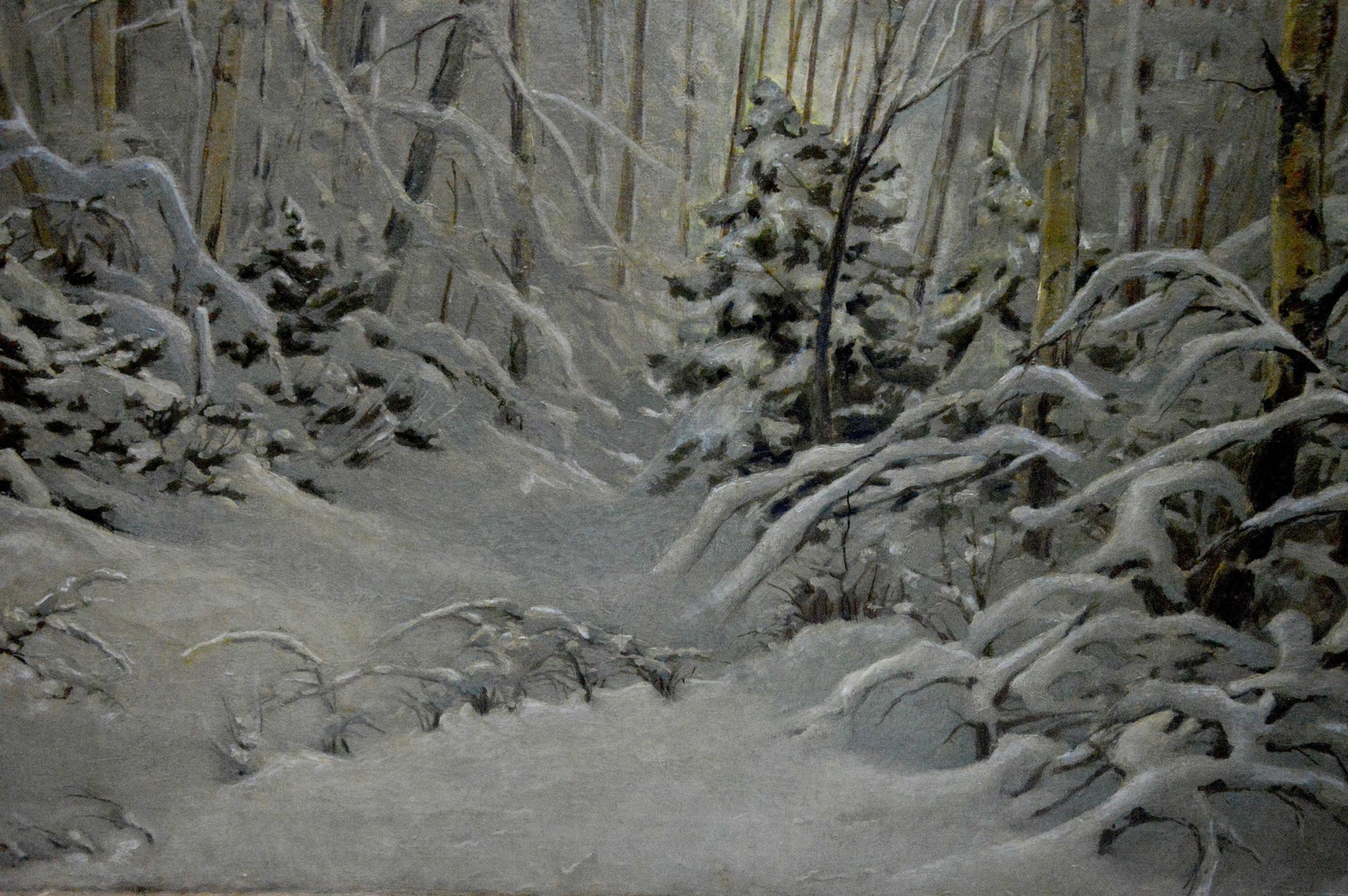 Oil painting of snowy winter forest by Kamzolkin Evgeny Ivanovich