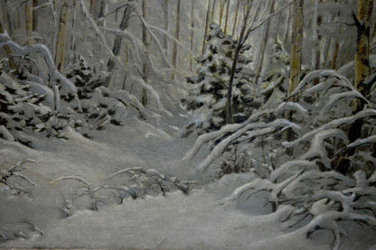 Oil painting of snowy winter forest by Kamzolkin Evgeny Ivanovich