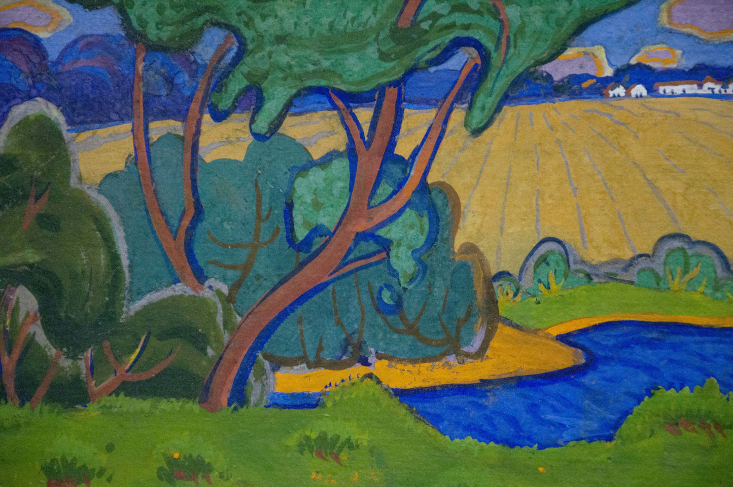 Oil painting of summer landscape with lake by Georgy Kolosovsky