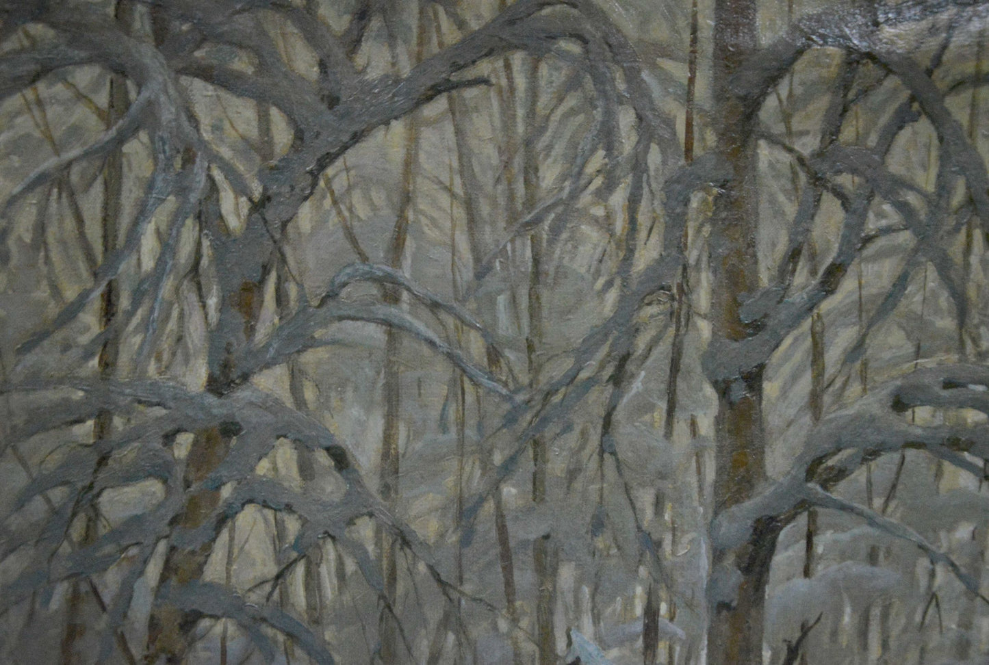 Textured oil painting of snow-covered tree branches by Kamzolkin Evgeny Ivanovich