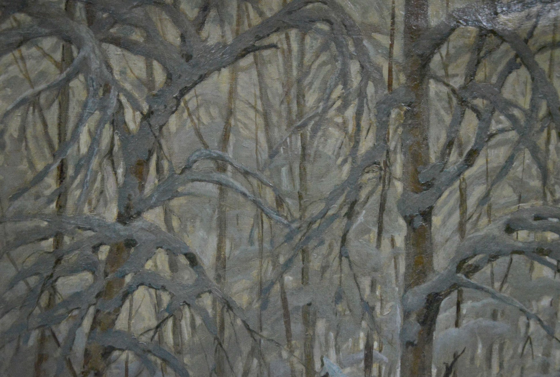 Textured oil painting of snow-covered tree branches by Kamzolkin Evgeny Ivanovich