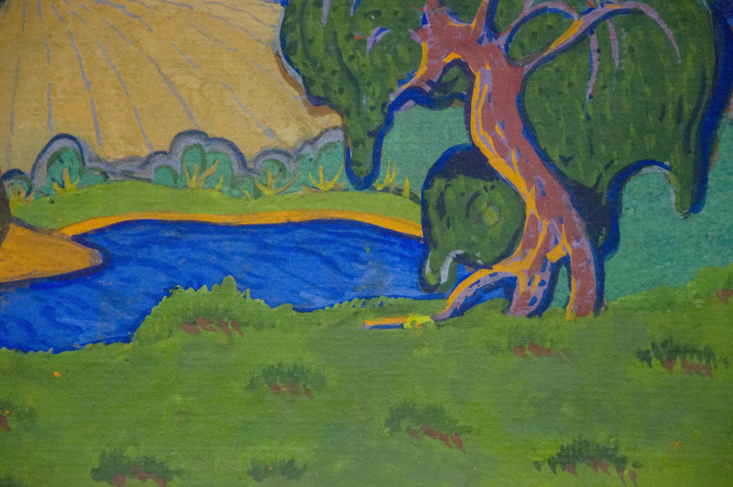 Oil painting of Summer landscape with lake by Georgy Kolosovsky