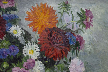 Vibrant oil painting of colorful flower bouquet by Sheremet Alexander Petrovich