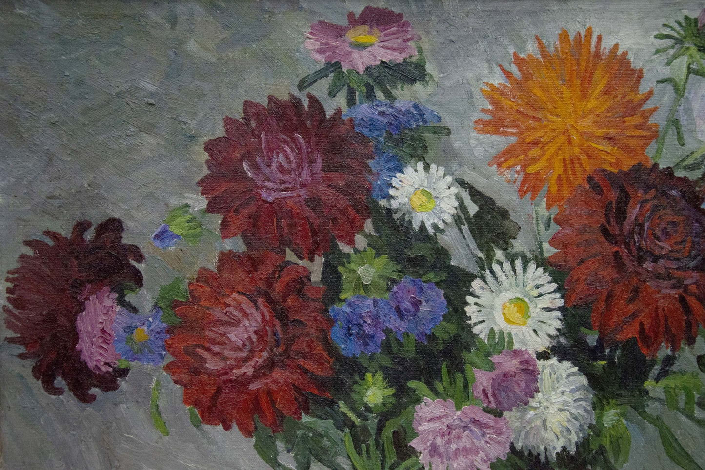 Oil painting of vibrant chrysanthemum still life by Sheremet Alexander Petrovich