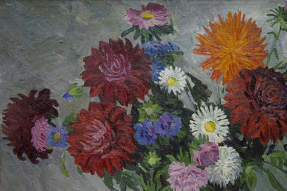 Oil painting of vibrant chrysanthemum still life by Sheremet Alexander Petrovich