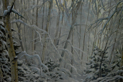 Oil painting of snow-covered forest by Kamzolkin Evgeny Ivanovich