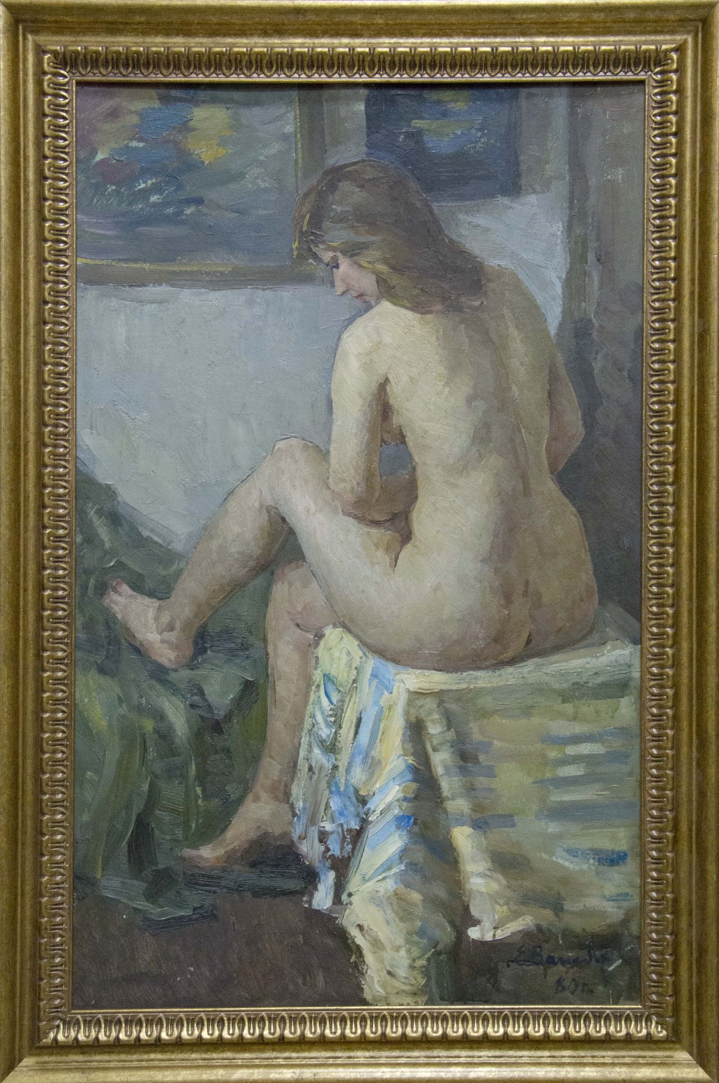 Framed nude portrait of girl by Vaysburg Yefim Yefimovich oil painting