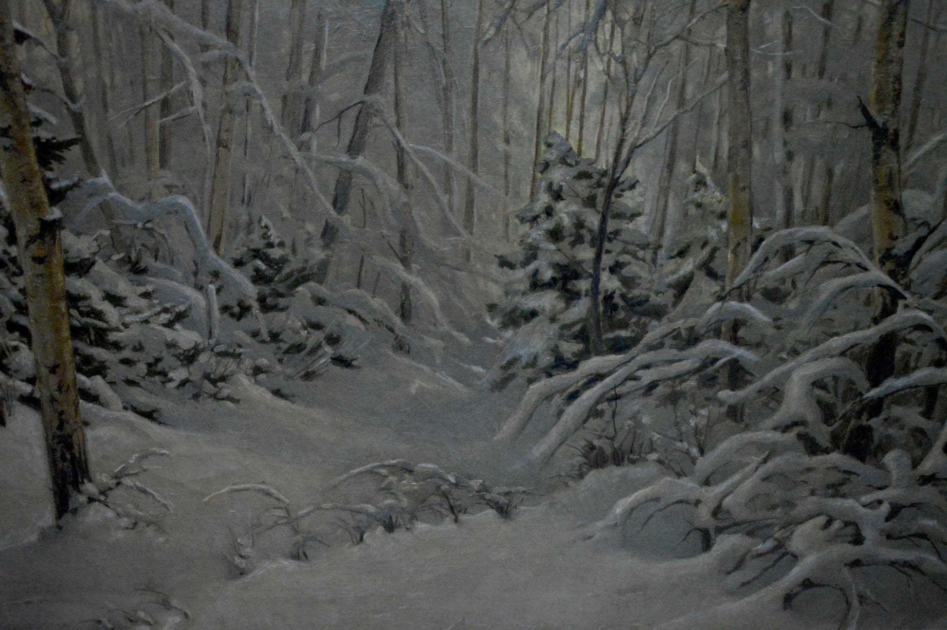 Oil painting of snow-covered winter forest by Kamzolkin Evgeny Ivanovich